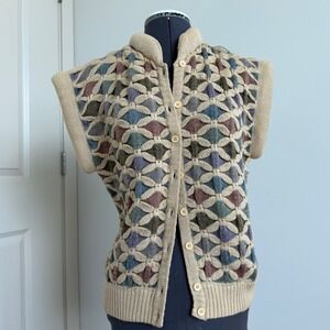 Vintage Geometric Knit Button Front Sleevless Sweater Size Medium
